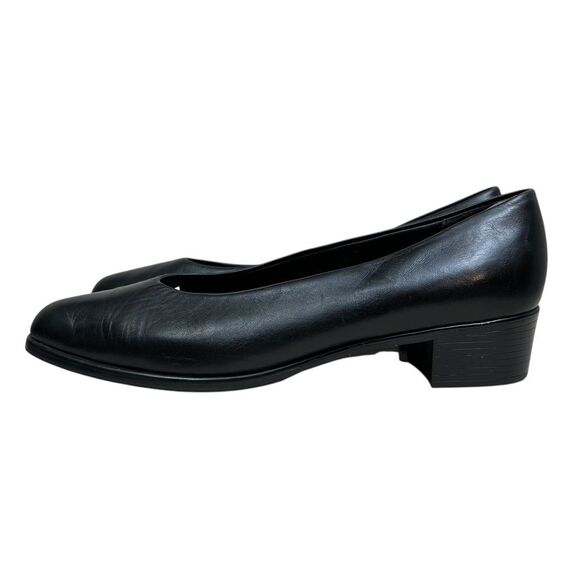 Munro American Womens Pumps Black Leather Low Block Heel Slip On Size 10N - Picture 2 of 9